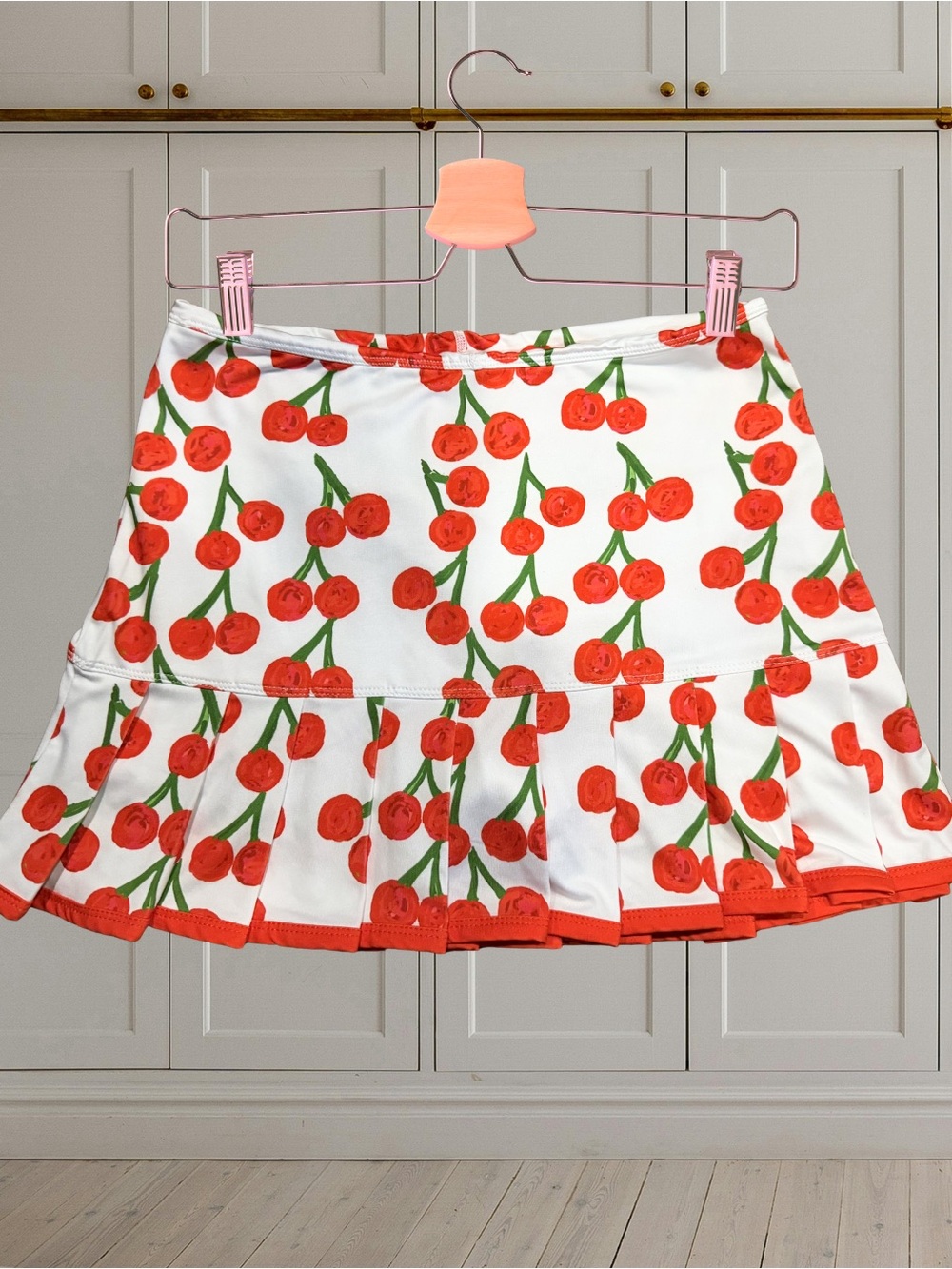 Hard to Find 40 LIME Cherry Print Skort - White with Red Cherries